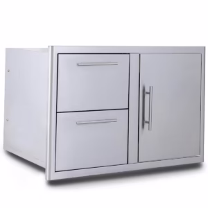 Blaze 32-in Stainless Steel Soft Close Access Door & Double Drawer Combo w/ LED Lighting - BLZ-DDC-R-LTSC